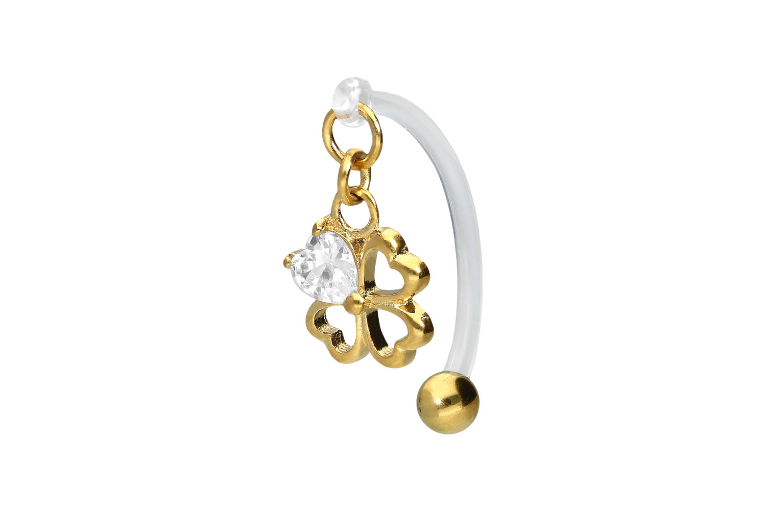 PMFK Bananabell Piercing mit Chirurgenstahl-Design KLEEBLATT + KRISTALL ++SALE++